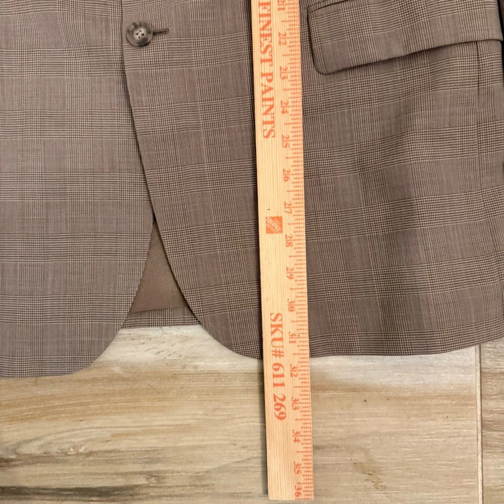Burberry London Mens 42R Worsted Wool Blazer Tan Glen Plaid‎ Made in USA